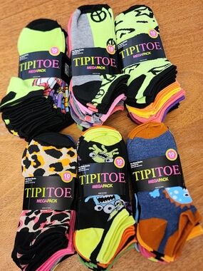 Women Or Girls Neon & Patterned No-Show Socks - 6 Pks Of 10-Pack = 60